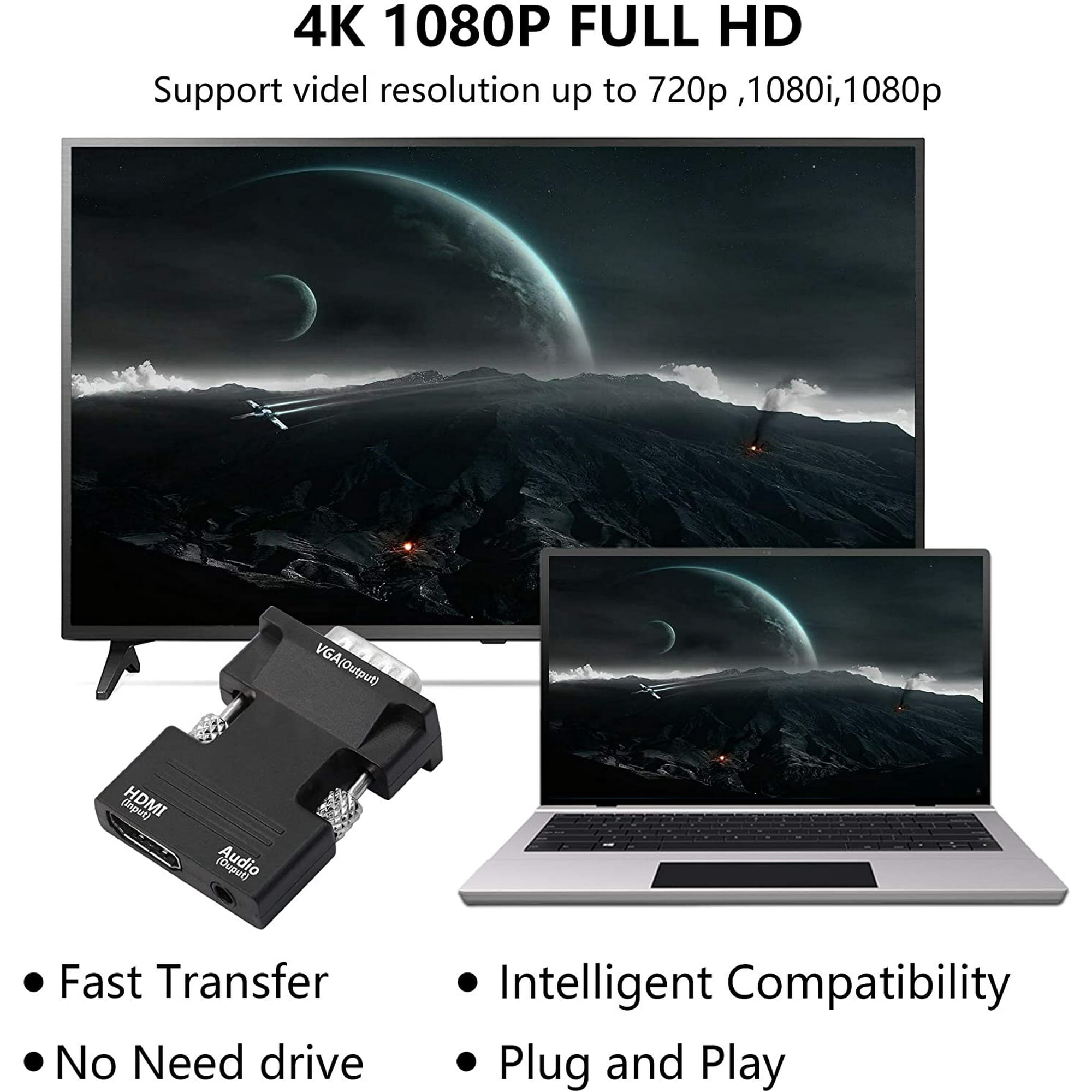 Projector YACSEJAO HDMI to VGA Adapter，1080P HDMI Male to VGA Female Converter with Audio Compatible with Monitor HDTV Laptop Computer Ultrabooks and More Desktop PC Chromebook 